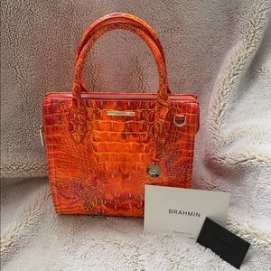 Brahmin Vibrant Orange Embossed Small Caroline like new!!